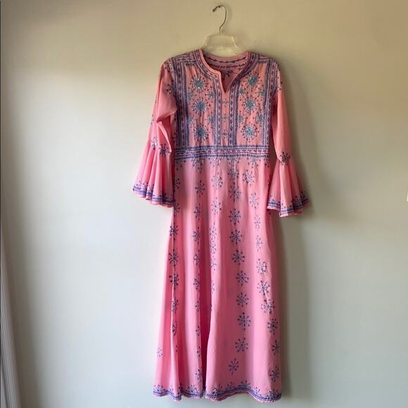 Vintage Dresses & Skirts - VINTAGE Dress Womens Sz Medium  Pink Floral Embroidered Handmade